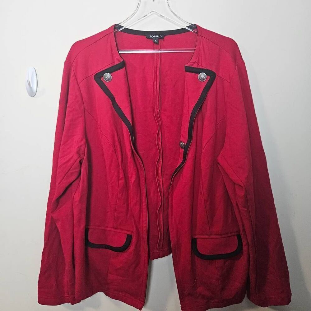 Torrid Size 3 3X Red Black Ponte Knit Military Blazer Jacket